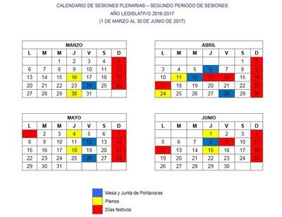 Calendario de sesiones hasta junio de 2017