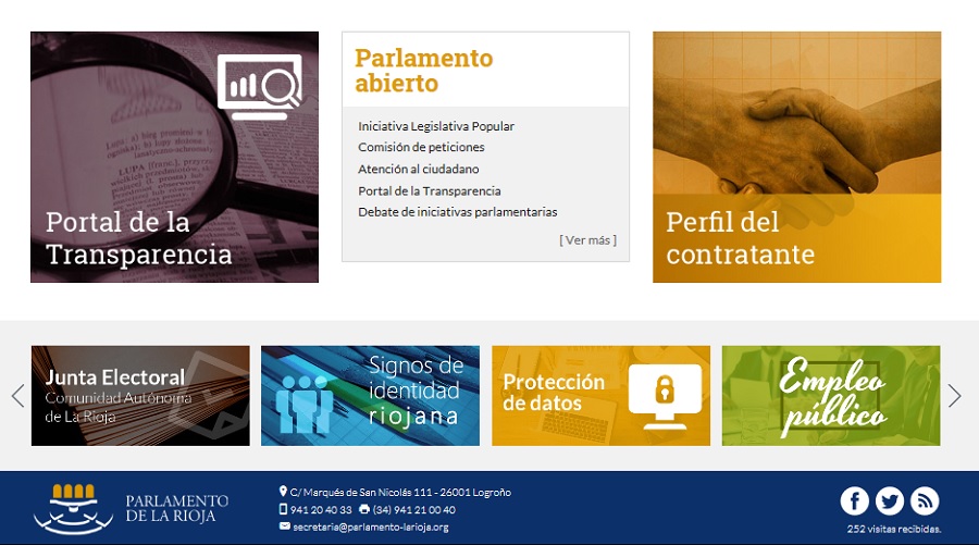 La página incluye un Portal de Transaparencia y el canal Parlamento Abierto