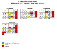 Calendario de Sesiones para el periodo de septiembre a diciembre de 2018